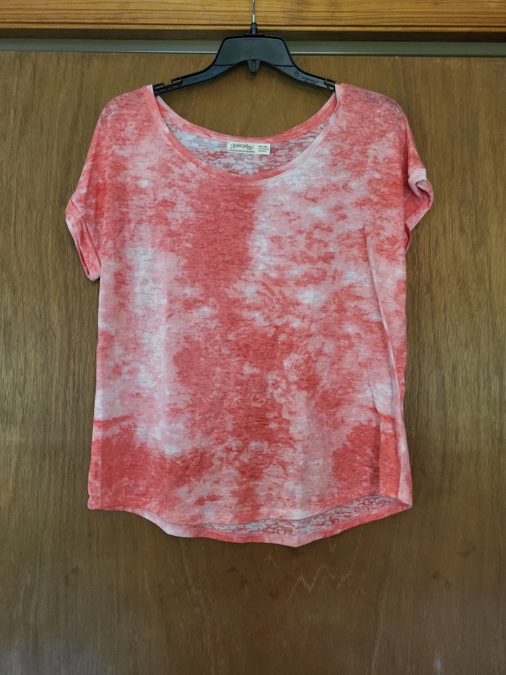 Faded Glory Coral Tie-Dye Short Sleeve Scoop Tee, 2XL